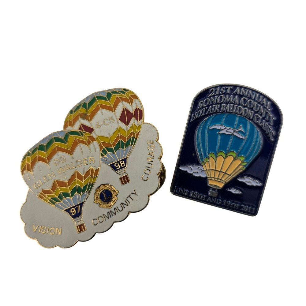 Lions Club Sonoma County Hot Air Balloon Enamel Pin Lot 2pc Multicolor EXCELLENT